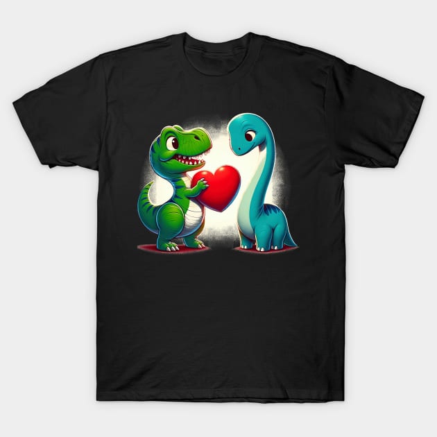 Valentines Day Tee For Kids Boys Girls Dinosaurs Heart T-Shirt by Neldy